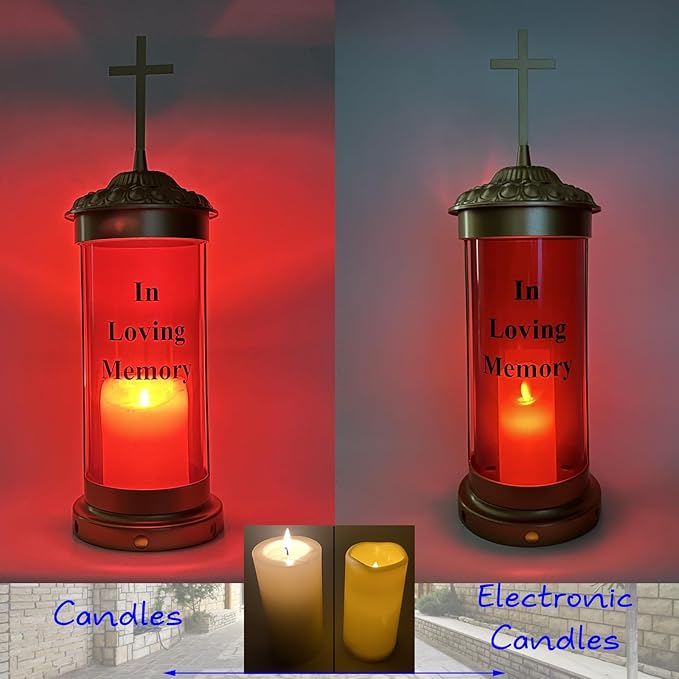 Generic Gravesite Decorations for Cemetery with Eternal Light Memorial Lanterns for Halloween Candle Light Decorations with Stakes and Cross