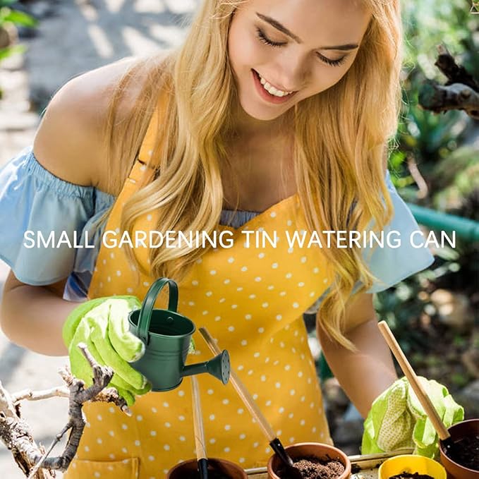 2Pcs Mini Sprinkler Bucket Kids Gardening Water Pot Metal Watering Can for Outdoor and Indoor House Plants, Dark Green/Light Green Cute Watering Can
