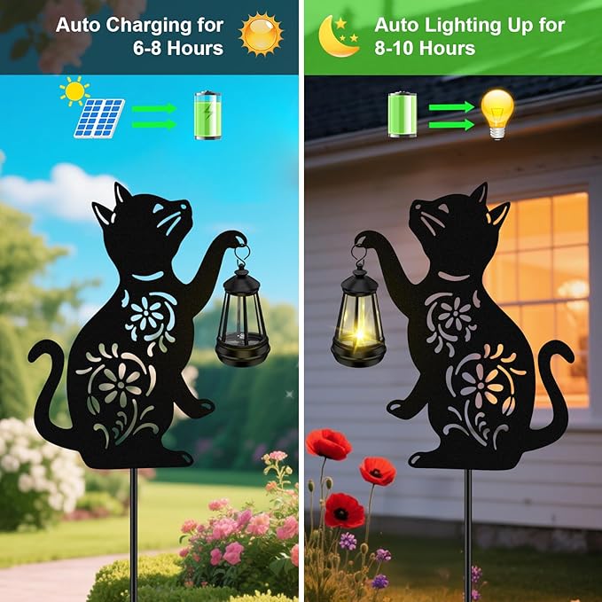 Solar Cat Hanging Lantern Outdoor, Christmas Black Cat Solar Lights, Cat Lover Gifts for Women Mom Grandma Birthday,Mother's Day,Waterproof Garden Ornaments Decor Outside Backyard,Patio,Pathway