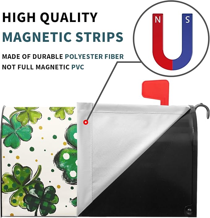 St. Patrick's Day Mailbox Covers Magnetic Standard Size 21 X 25.5 Inch Green Shamrock Magnetic Mailbox Cover St Patricks Day Mailbox Wraps Post Box Cover Decoration Outdoor Garden Home Yard