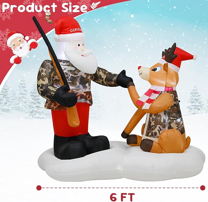 TRMESIA 6FT Christmas Inflatable Camouflage Santa with a Gun and Camouflage Deer Decoration with LED Lights,Blow up for Indoor Outdoor Lawn Garden Front Yard Holiday Display