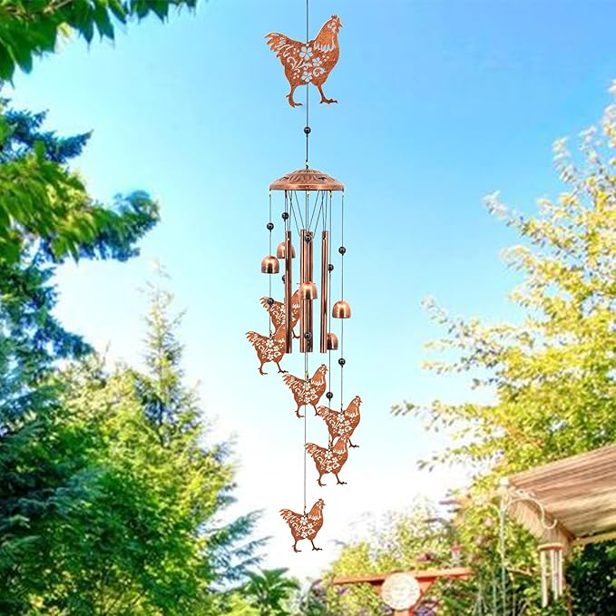 Chicken Wind Chimes for Outside, Chicken farimhouse Memorial Gifts for Men/Women/Dad/Grandpa, Yard Outdoor Decor, Home Lawn Patio Garden Decoration(Chicken)