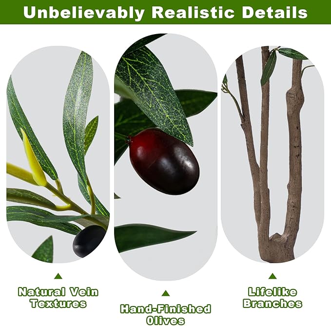 5FT Artificial Olive Tree Artificial Olive Plants, Tall Faux Olive Tree Faux Silk Plant Fake Plant Ultra-Realistic Silk Leaves & Natural Trunk Indoor Outdoor Use