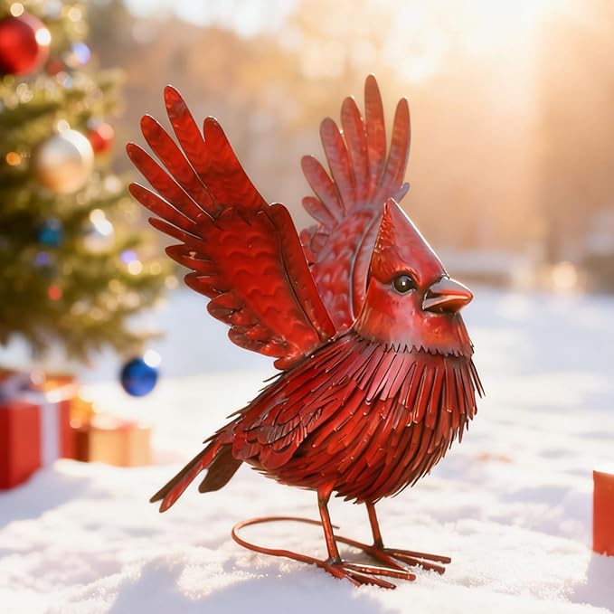 Nacome Cardinal Garden Decor Metal Yard: Art Outdoor Sculptures & Statues Large Red Bird Ornaments for Patio Balcony Front Backyard - Christmas Birthday Gifts for Mom Grandma Women