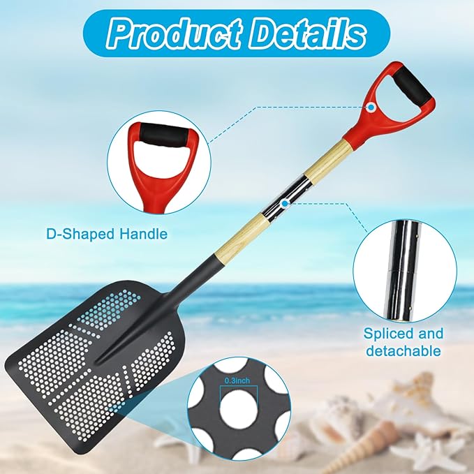 Sifting Shovel,47.2''Square Sand Beach Sifter with Dense Holes,Manganese Steel Sand Sifter for The Beach Shell,Sands Sifters Shovel for Sands Screening,Farm Feed,Chicken Coop Scoop and Shoveling Snow