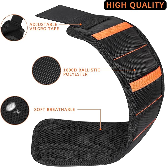 Magnetic Wristband with 15 Strong Magnets for Holding Screws, Nails, Drill Bits, Perfect Tool Gift for Dad, Husband, Handyman or Handywoman, Unique Stocking Stuffers for Men