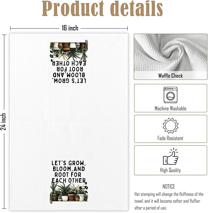 Inspirational Mental Health Plant Kitchen Towels, Let's Grow Bloom and Root for Each Other Decorative Hand Towel, Motivational Positive Gift Dish Towels for Kitchen,