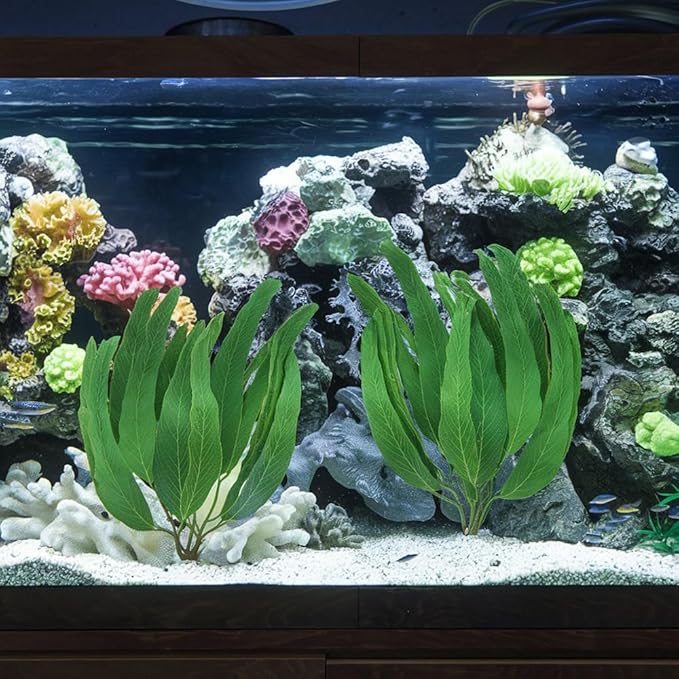 BEGONDIS 2Pcs Artificial Aquatic Plants Set - Lifelike Silk Fabric Leaves for Aquarium Decoration, Easy to Maintain, Vibrant Underwater Garden (Green)