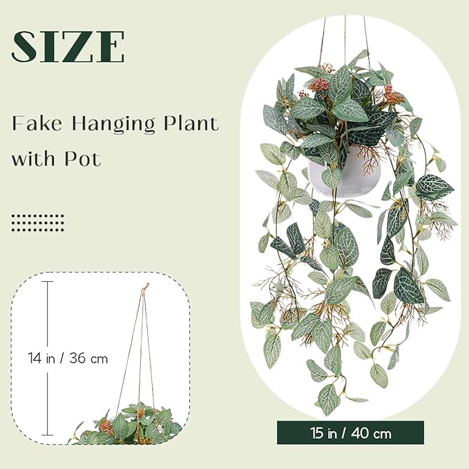 Fake Hanging Plant with Pot Small Artificial Hanging Potted Plants Indoor Decor Faux Greenery Hanging Vines for Wall Home Office Bathroom Kitchen Farmhouse Decoration