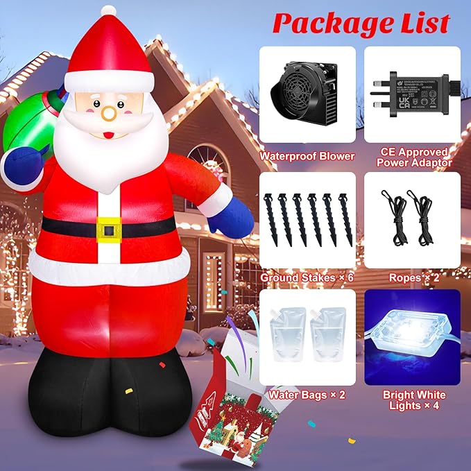 Danxilu 8 FT Christmas Inflatable Santa Claus with Gift Bag Outdoor Decorations, Blow Up Giant Santa IP44 Weatherproof Xmas Decor Built-in LED Lights for Yard Outside Lawn Patio Holiday