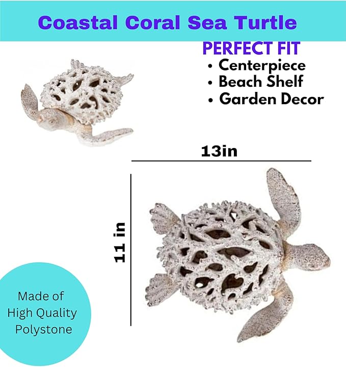 Coral Reef Sea Turtle Statue Beach Decorations for The Home Coastal Collection White 13 in x 11 in