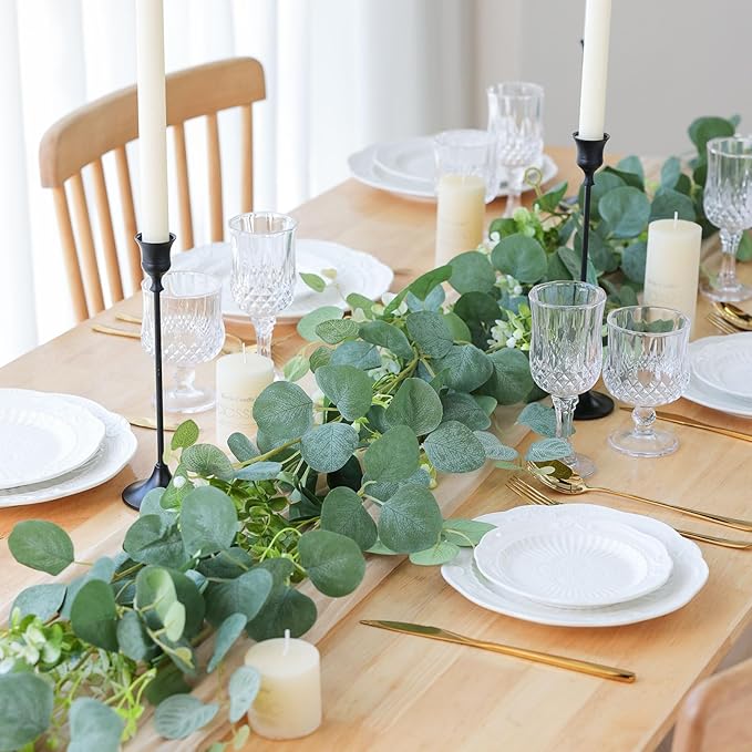 mizii 5 Packs 340" Artificial Vines Eucalyptus Garland Fake Vine with Silk Leaves Green Garland Faux Hanging Plants Greenery Decoration for Room Table Centerpieces Wedding Decor (Eucalyptus)