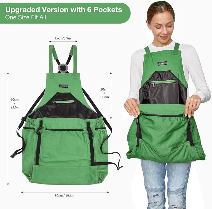 Garden Apron,Harvest Aprons with Pockets for Women and Men,Canvas Gardening Tool Belt, Gardening Gifts for Mom,Dad