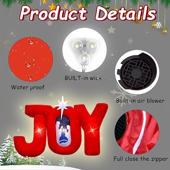 5 FT Wide Christmas Inflatable Outdoor Nativity Scene Inflatables Decoration with LED Lights Xmas Yard Blow Up Decor House Festival Backdrop Party Family (Joy Nativity)