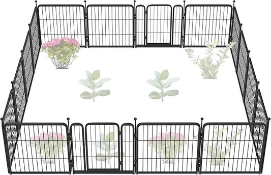 FXW Garden Fence Outdoor for The Yard – 24in(H) x 30.4ft(L) Heavy Duty Metal Animal Barrier for Dog and Rabbit, Decorative Dog Fence, 16 Panels, Black