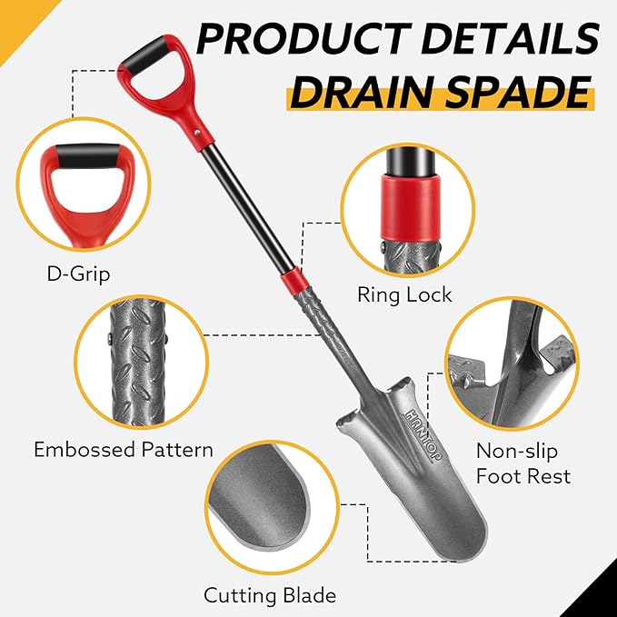 Shovels & Spades - Drain Spade, Digging Garden Shovel, 44 inches
