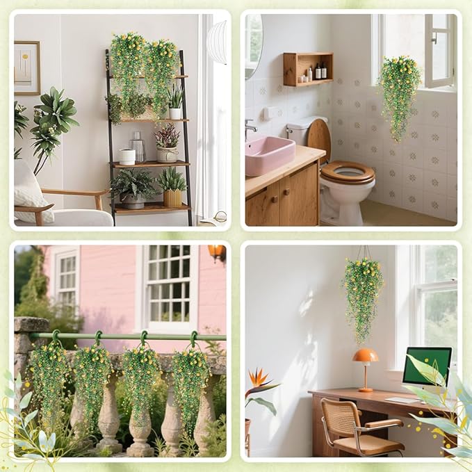 Artificial Hanging Flowers, 3 Pcs Fake Hanging Plants Decor, Artificial Vines for Outdoors, UV Resistant No Fade Artificial Plants Suitable for Indoor Decoration Outdoor Porch Courtyard (Yellow)