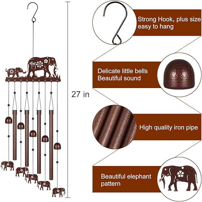 Elephant Wind Chimes for Outside,Memorial Wind Chimes Gifts for Women and Grandma,Patio Garden Decor,Windchime in Loving Memory Outdoor Decoration for Yard, Patio, Porch, Lawn, Landscape