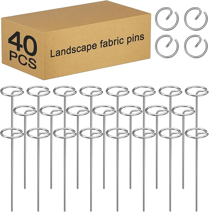 40 Pcs 6-Inch Heavy-Duty Galvanized Landscape Staples – Thickened 8 Gauge Circle Top Pins, Rust-Resistant for Weed Barrier, Landscape Fabric, and Garden Projects