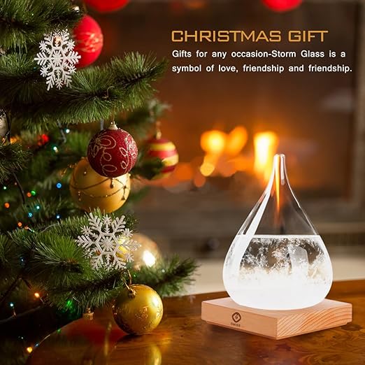 Storm Glass Weather Predictor,Christmas Snow Globe Storm Glass Barometer Weather Predictor, Home and Office Decorative Glass Bottles, Christmas Unique Gifts for Her (M)