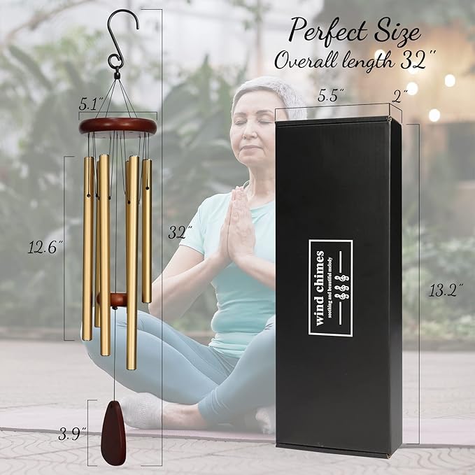 Sympathy Wind Chimes, Memorial Wind Chimes for Loss of Loved One, Bereavement Gift in Memory of Loved One, Memorial Gifts for Loss of Mother Father Condolence Remembrance - Gold