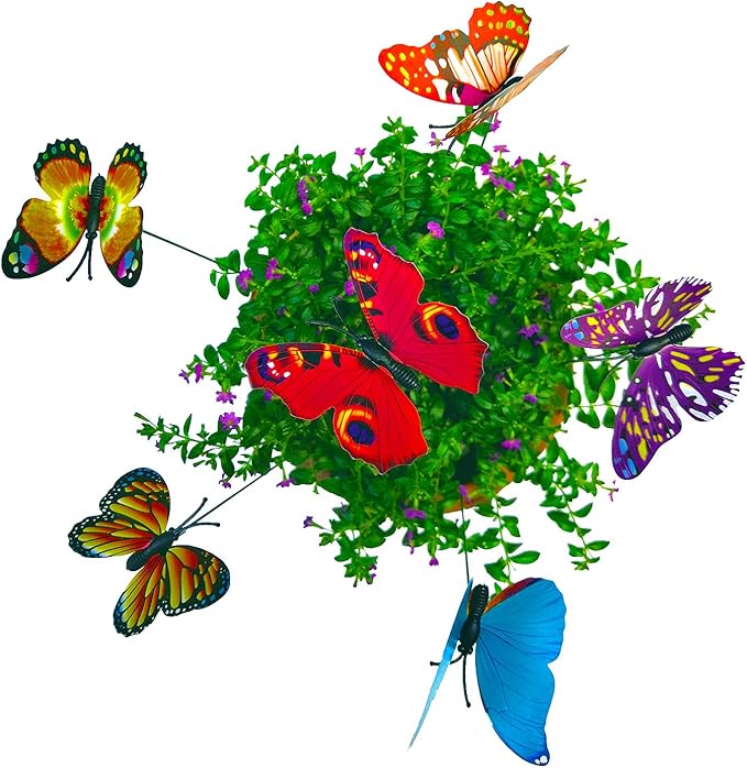 Butterfly Stakes Outdoor Yard Planter Flower Pot Bed Garden Decor Butterflies Christmas Decorations, Artificial Butterflies on Metal Wire Plant Stake Stems-Multicolor (2.8 Inch 100pcs)