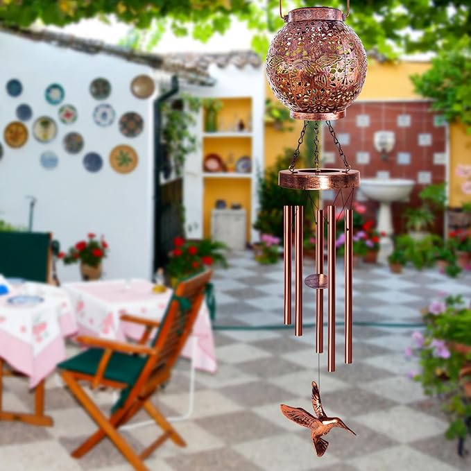 Wind Chimes for Outside 38" Hummingbird Solar Wind Chimes Outdoor Gifts for Mom Hanging Solar Lantern, Garden Decor for Patio Yard, Christmas Windchimes Outdoors Gifts for Women Grandma