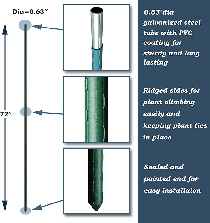 72 Inch Plant Support Garden Stakes, Steel Plant Stakes, Pack of 25
