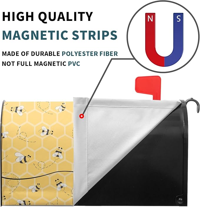 Spring Bee Happy Mailbox Cover Magnetic 25.5x21 Inch Summer Yellow Honeycomb Decorative Waterproof Mailbox Wrap Farmhouse Letter Post Cover Large Size for Garden Yard Outside