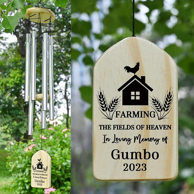 Farming in Heaven Memorial Wind Chime - Farmer Memorial Gift - Bereavement Gift for The Loss of Father, Grandfather, Lost Loved One Who Farmed