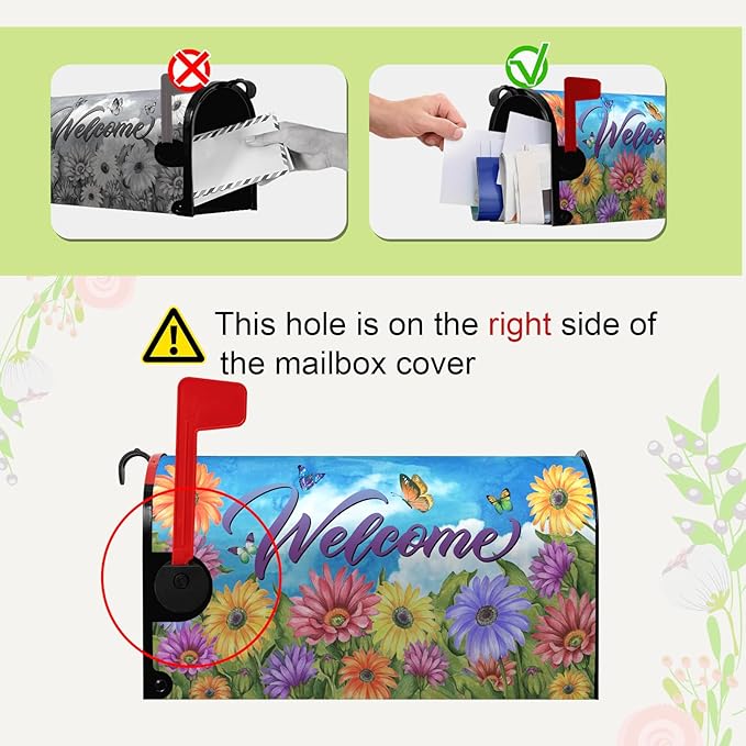 Summer Mailbox Covers Magnetic Oversized Flower Daisy Butterfly Mailbox Wraps Gerbera Welcome Fall Mailbox Post Cover Colorful Floral Mailbox Decor for Garden Yard Large Size 25.5 x 21 Inch