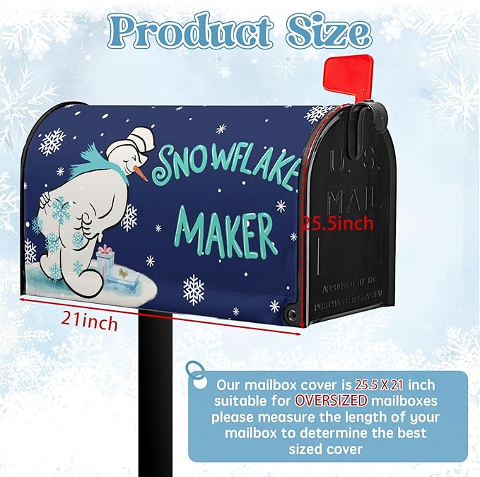 Winter Snowman Mailbox Cover Snowflake Maker Magnetic Large Size Mailbox Covers Blue Xmas Santa Claus Decorative Post Letter Box Wrap for Winter Holiday Outdoor Yard Oversized 25.5 X 21 Inch
