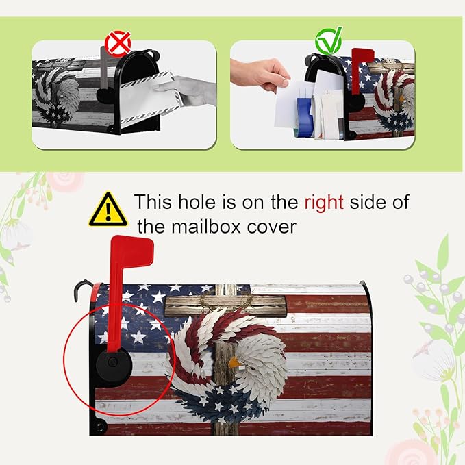 American Eagle Patriotic Mailbox Covers Magnetic Standard Size USA Flags Cross Mailbox Wraps 4th of July Mailbox Post Cover Independence Day Mailbox Decor Waterproof for Garden Yard 21x18 Inch