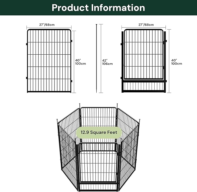 SunsGrove Tall Garden Fence with Gate, 40 in(H) x 13.4 ft(L) 6 Panels Heavy Duty Metal Animal Barrier Fence for Yard, Suitable for Indoor or Outdoor Dog Pet Fence, Garden Fence Border, Black