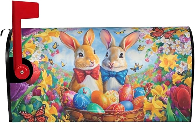 Easter Bunny Mailbox Covers Magnetic Letterbox Covers 21x18 Inch for Garden Outdoor Decoration