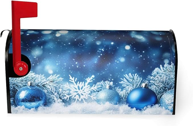 Festive Magnetic Mailbox Cover Blue Ball Snowflake Outdoor Mailbox Protector Holiday Seasonal Decorative Garden Yard Home Large Size 25.5 x 21 Inch