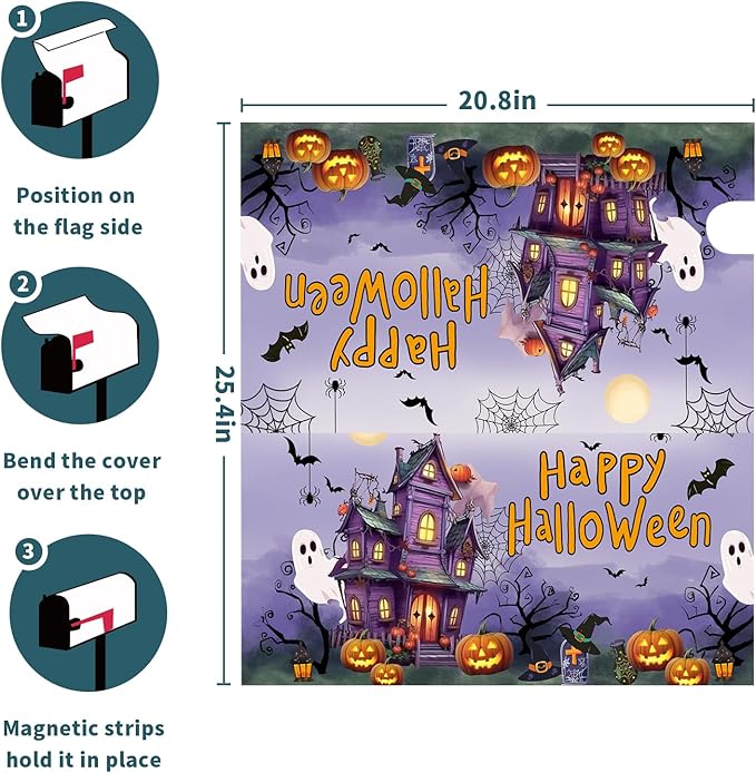 Halloween Magnetic Moon Pumpkin Mailbox Covers - Standard Size 21" X 25.5" Purple Post Cover for Outside Decoration