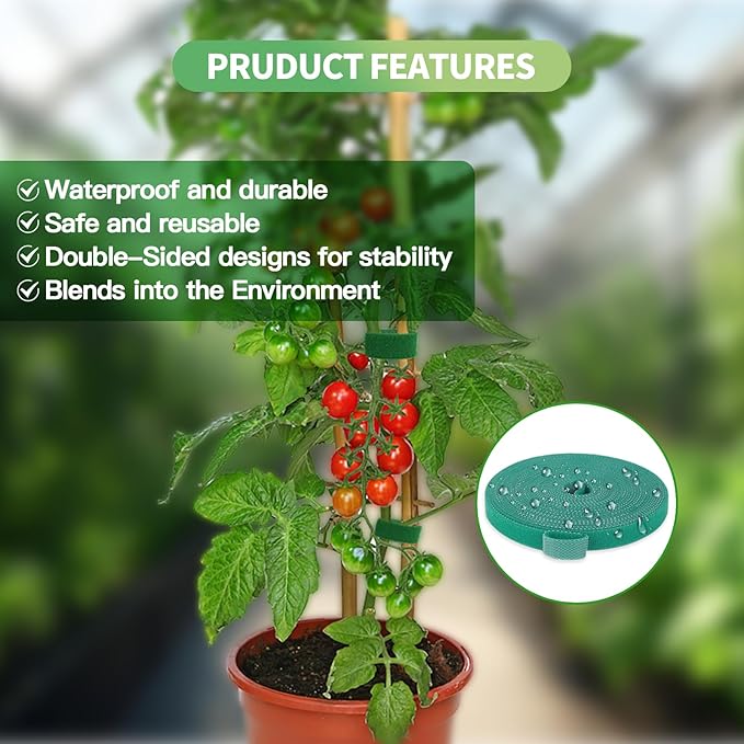 Plant Tape for Climbing Plants,Reusable Garden Tie Tape with Double-Sided Adhesive,Plant Twist Tie,Green Nylon for Outdoor Gardening,Tomato Plant Support,Cable Organization(65.6ft x0.47in)