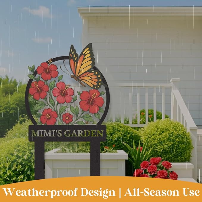 Personalized Garden Signs, Colorful Butterfly Garden Decor for Outside, Decorative Yard Stakes, Metal Yard Art, Patio Decor, Custom Last Name Sign, Lawn Art, Gardening Gifts Color05