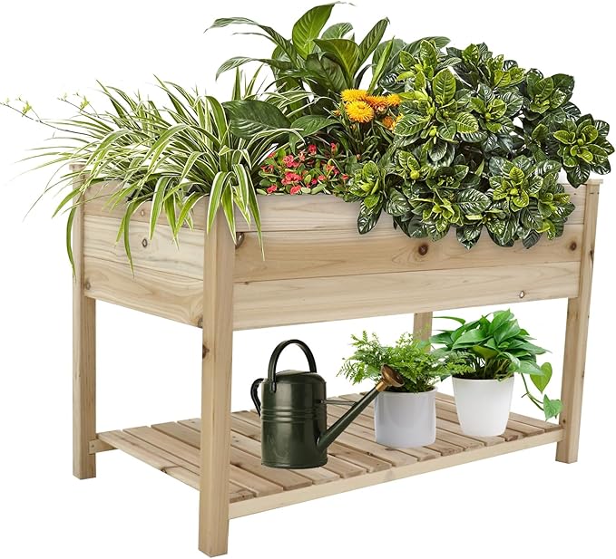 Wooden Garden Planter Box with Legs (48.5x30x24.4 inches), Featuring Drainage Function, Suitable for Gardening, Backyards, Balconies, etc. (106422)