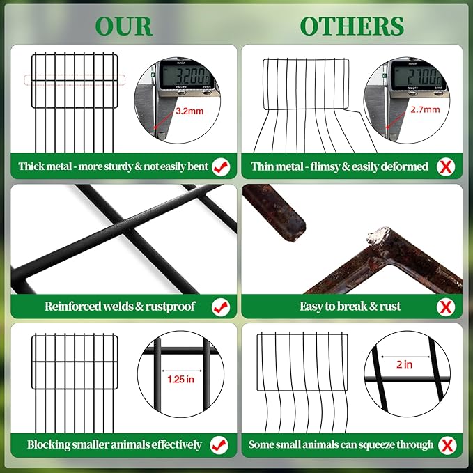 26 Panels Animal Barrier Fence No Dig, 1.25" Gap 28 Ft(L) X 17 in(H) Rustproof Metal Garden Fencing Border Dog Rabbit Under Fence Blocker, Small Wire Bottom Fences for Outdoor Yard Patio Black