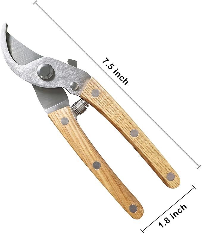 Pruning Shears, 7.5 Inch Garden Shears with 5/8 Inch Cut Capacity, Wood Clip Steel Handle, Professional Garden Clippers and Gardening Scissors, with Spare Spring