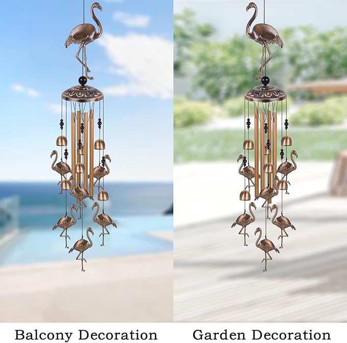 Solawindchime Outdoor Flamingos Wind Chimes, Flamingo Bronze Windchimes, Gift Wind Chime, Flamingo Wind Bell, Gifts for Women, for Home, Garden, Indoor, Outdoor Decoration, Garden Wind Chimes