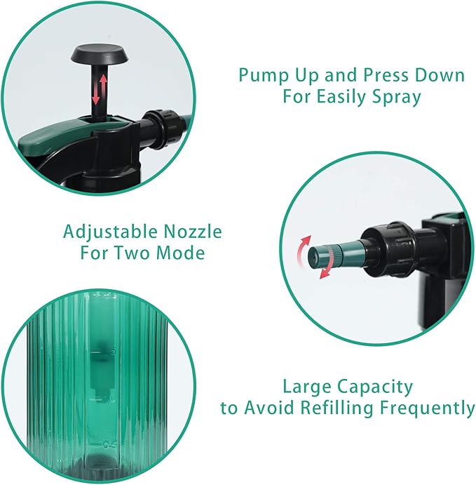 T4U Fine Mist Spray Bottle Plastic Green 2L, Hand Held Pressure Plant Mister with Top Pump, Empty Water Sprayer Watering Can with Adjustable Nozzle for Indoor and Outdoor Gardening and Home Cleaning