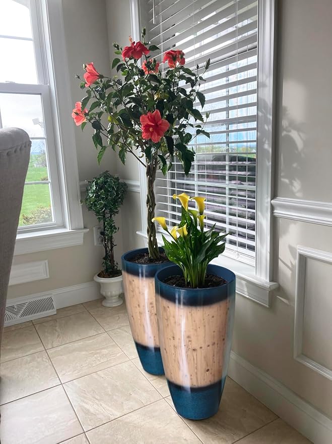 RUBBER BOND Plant Pots 2 Pack - Modern Indoor/Outdoor Planters for Home Decor - Weather-Resistant Large Flower Pots - Lightweight 22 Inches Tall Planters