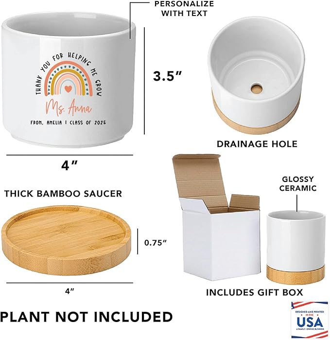 Custom Teacher Flower Pot with Drainage Personalized Thank You Gift by andaz Press