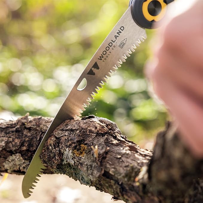 Woodland Tools Duralight Folding Saw – Curved Pruning Saw with Hardened Steel Blade, 3-Position Lock, Soft Grip Handle – Manual Tool for Tree Trimming, Branch Cutting, and Yard Work