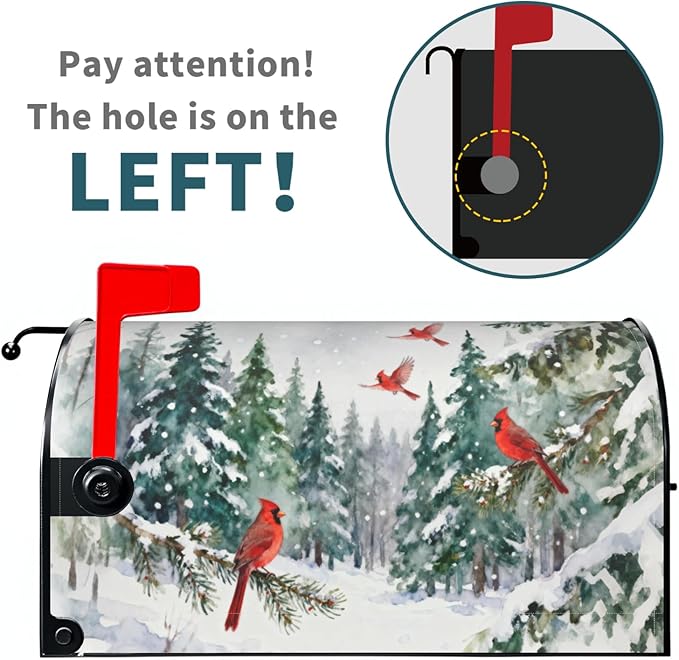 Winter Mailbox Covers Magnetic Standard Size Green Red Cardinal Bird Christmas Tree Snow Scene Theme Outdoor Decorative Holiday Seasonal Letter Box Cases for Home Garden Outside Decor, 21x18 Inch