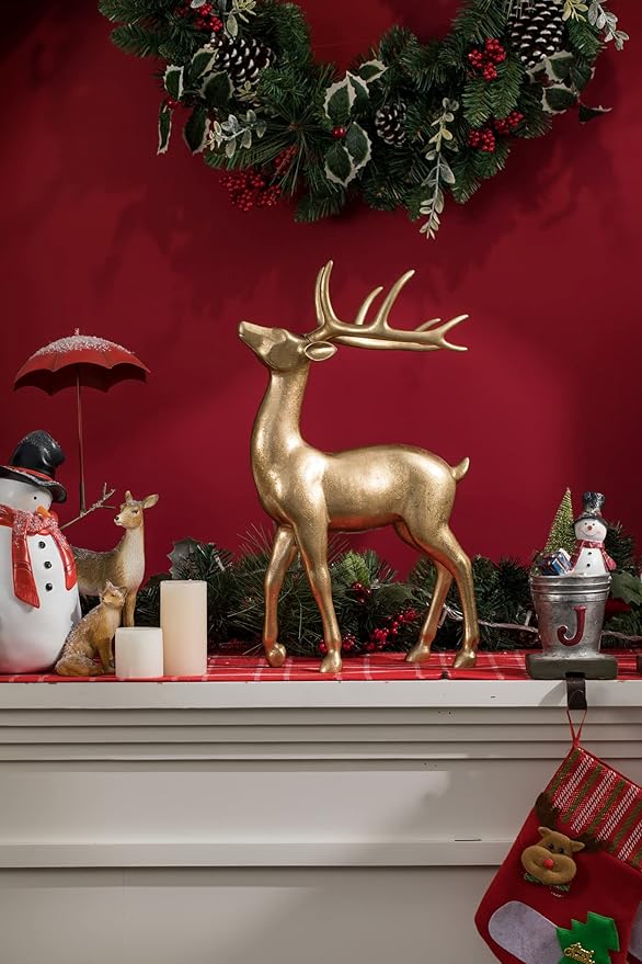 Newman House Studio Gold Reindeer Christmas Decoration Indoor - Large Christmas Reindeer Decor Statue 10.6 * 6.5 * 17.4 Inch