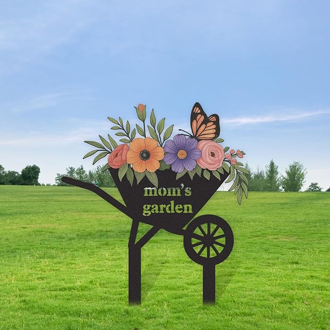 Personalized Garden Signs, Colorful Flowers Garden Decor for Outside, Decorative Yard Stakes, Metal Yard Art, Patio Decor, Custom Last Name Sign, Lawn Art, Gifts for Gardeners Color02